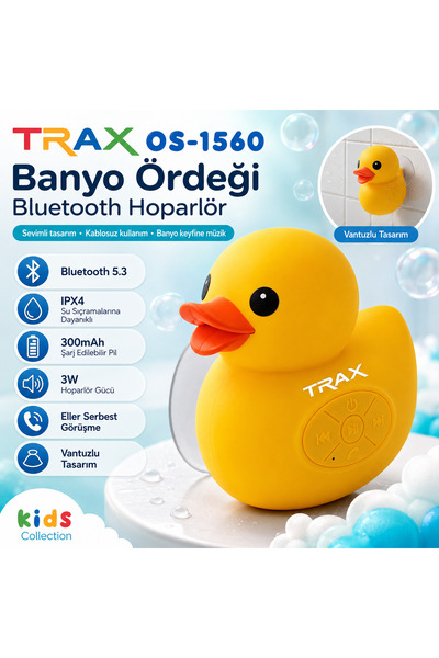 TRAX Ördek Hoparlör Banyo Ördeği Bluetooth Hoparlör Ipx4 Teknolojili Vantuzlu