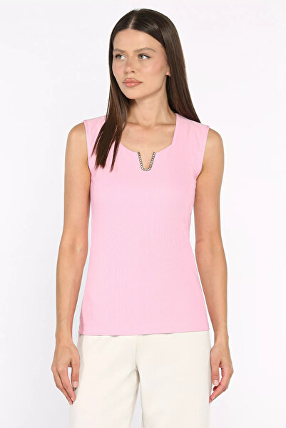 Aryena Pink Women's Ottoman Blouse with Gold Buckle Detail