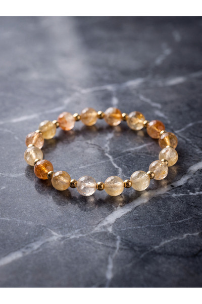 OSMANLI DEĞERLİ TAŞ Sitrin - Hematite Natural Stone Bracelet (8 mm) - Series 9