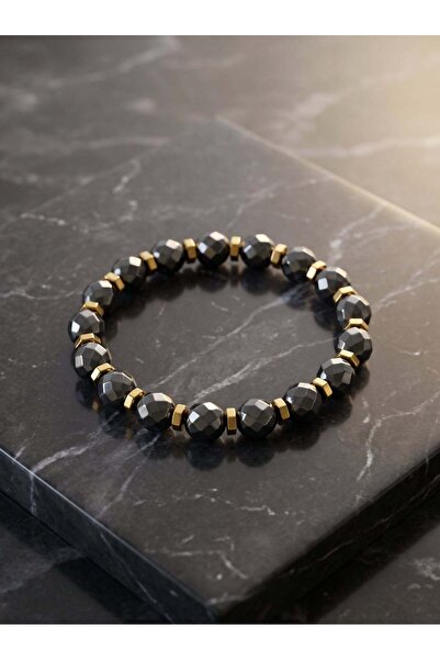 OSMANLI DEĞERLİ TAŞ Hematite Natural Stone Bracelet - Faceted Cut (10 mm)
