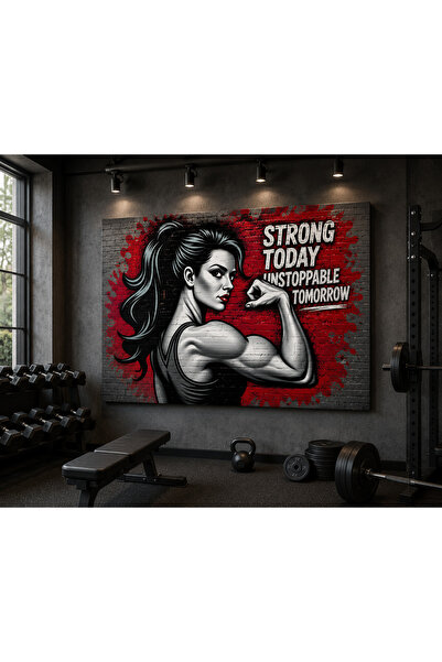Fitness Kadın Kanvas Tablo |Spor Salonu Duvar Dekoru |Güçlü Kadın Motivasyon Temalı Modern Gym Kanvas Tablosu