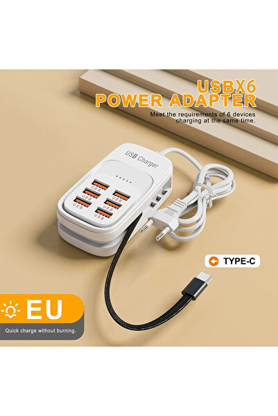 Choice شاحن USB سريع أبيض بـ 6 منافذ من النوع C مع محول شحن متعدد المنافذ للمكتب