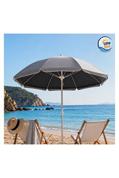 OEM Umbrelă de plajă, model UPF 50+, cadru metalic, negru, Ø1.80m – umbră put...
