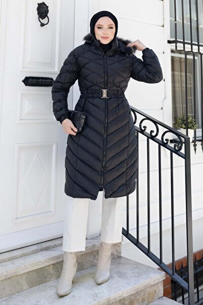 Modamihram Roselia Long Quilted Coat Black 6157