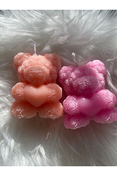 Generic Handmade Rose Teddy Bear Candle Set - Cute Flower Bear Holding Heart ...