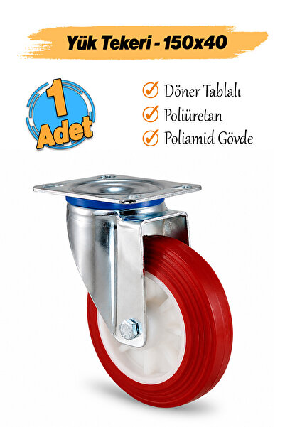 Badem10 Yük Taşıma Araç Teker 150x40 mm Poliamid Tablalı Dönerli 150'lik Kırm...