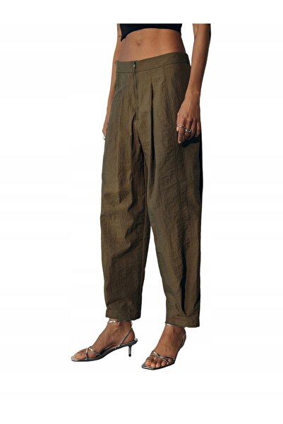 NO BRAND Pantaloni de trening verzi kaki, croială dreaptă, picior lung, cu fe...