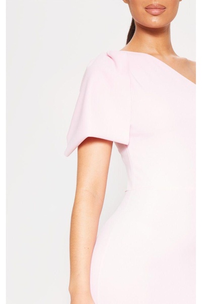 NO BRAND Rochie midi roz pe un umăr, din țesătură netedă și mulată, Prettylit...