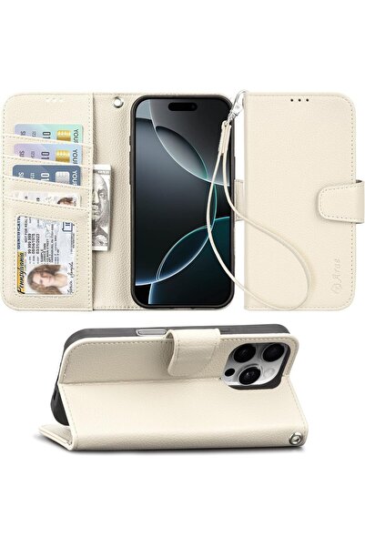 NO BRAND Husă din piele Arae tip flip cover pentru iPhone 16 Pro Max RFID alb...