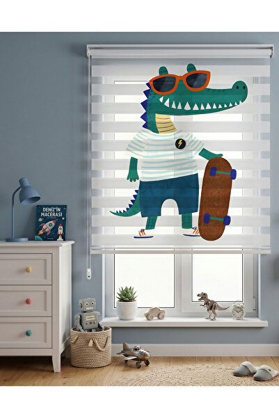 AD Home Kaykaycı Havalı Timsah Dijital Baskılı Zebra Perde