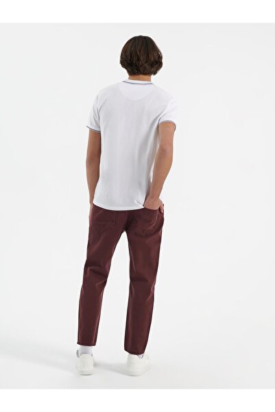 NO BRAND Blugi Claret Roșu Clasic Drept Neted Picior 7/8 32/34