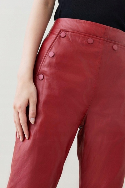 NO BRAND Pantaloni din piele roșii, croială dreaptă, talie înaltă, 7/8, Karen...