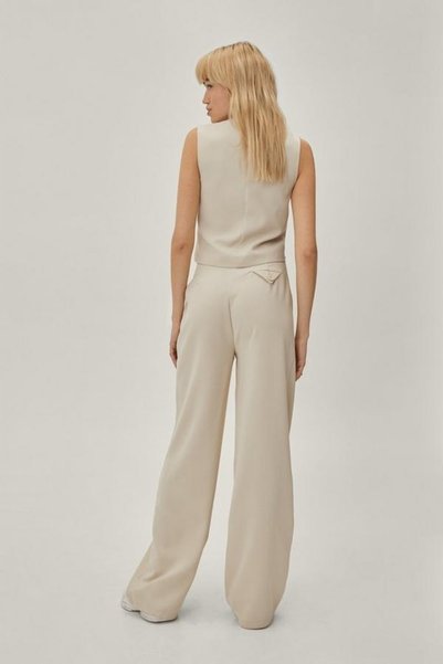 NO BRAND Pantaloni bej largi, cu picior drept, cu buzunare, mărimea 44