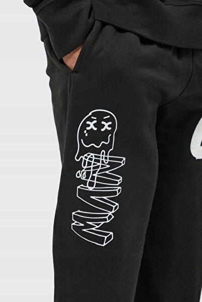 NO BRAND Pantaloni de trening negri tip jogger, imprimați, cu buzunar căptuși...