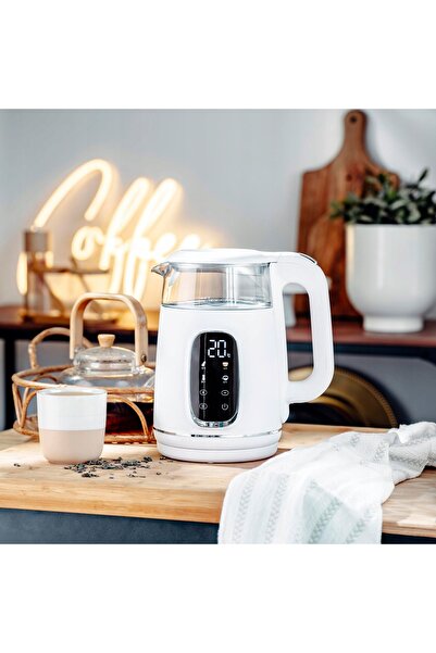 NO BRAND Fierbător electric din sticlă cu LED, 1.7L, control temperatură 40-1...