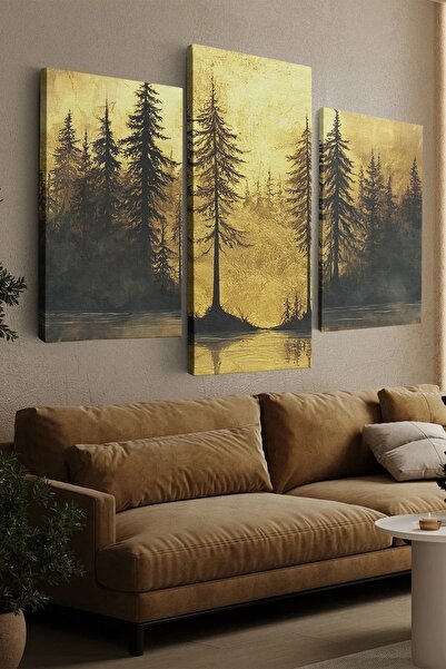 OEM Set de 3 tablouri decorative pe pânză, model pădure, 2x40x60 cm + 1x40x90...