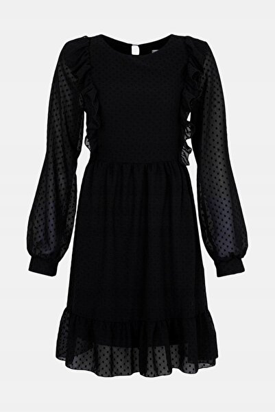 NO BRAND Rochie midi trapez neagră cu mâneci lungi și volane texturate Oasis 38