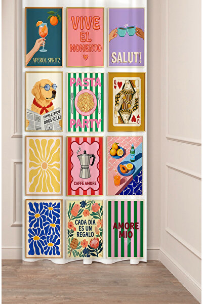 GREENDECOR Aesthetic Moodboard Wall Collage Baskılı Fon Perde Y2K Retro Visio...