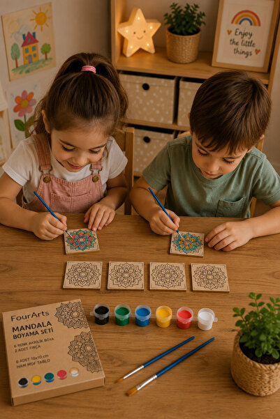 FourArts 6-Piece Wooden Mandala Coaster Painting Set |   10X10 cm Mdf |   6 A...