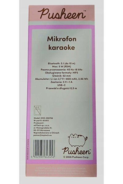 NO BRAND Microfon Karaoke Pusheen Bluetooth 5.1 |   5W |   USB-C |   MP3 |   ...