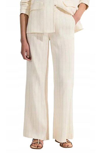 NO BRAND Pantaloni cremoși din material textil, croială dreaptă, cu model în ...