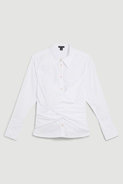 NO BRAND Cămașă albă cu cravată, bumbac clasic, Karen Millen 34