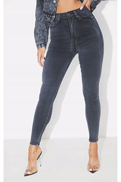 NO BRAND Prettylittlething blugi negri slim fit cu talie înaltă 34