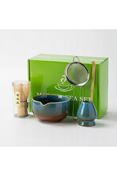 NO BRAND Set cadou ceai Matcha, tel, suport, lingură, albastru