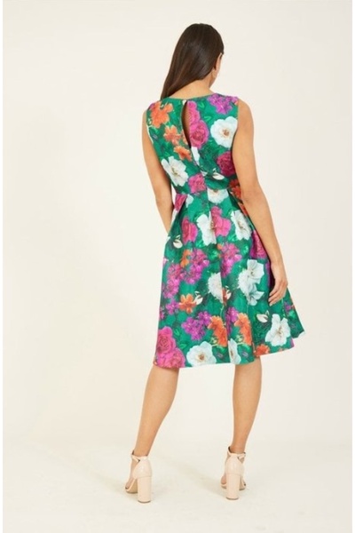 NO BRAND Rochie de cocktail multicoloră, midi, cu imprimeu floral, Yumi 36