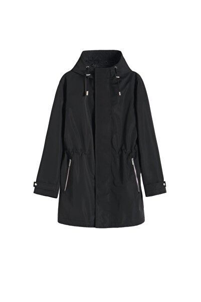 NO BRAND Geacă neagră tip parka, cu glugă, buzunare, fermoar, Reserve S