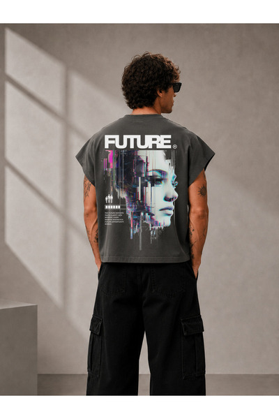 EVIus Tricou cu imprimeu FUTURE, supradimensionat, cu croială boxy, fără mâne...