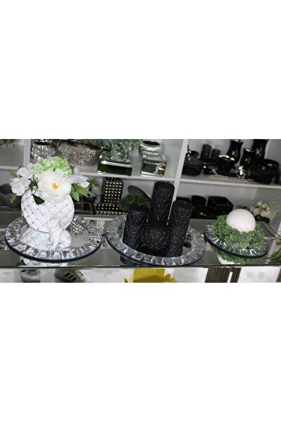 NO BRAND Decodomi Tavă decorativă rotundă din sticlă argintie cu oglindă 28 cm