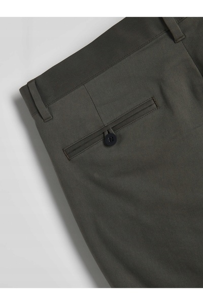 NO BRAND Pantaloni chino clasici, simpli, cu buzunare, culoare kaki uni, 30
