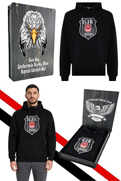 Beşiktaş سويت شيرت رجالي بغطاء للرأس مع علبة هدايا واقية من الأشعة فوق البنفسجية