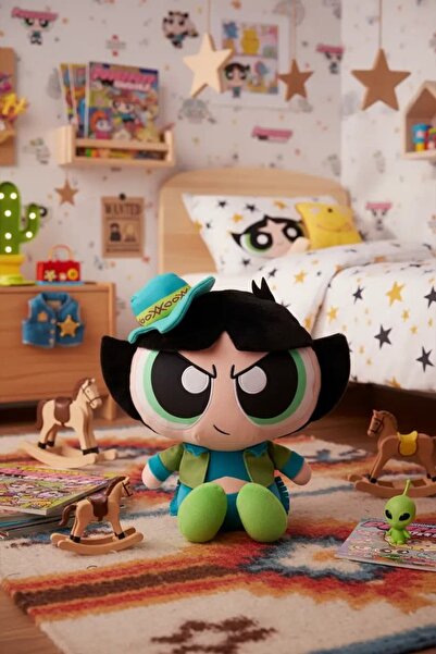 Powerpuff Girls Lisanslı Kovboy Temalı Oturan Peluş Oyuncak 30 cm - Buttercup