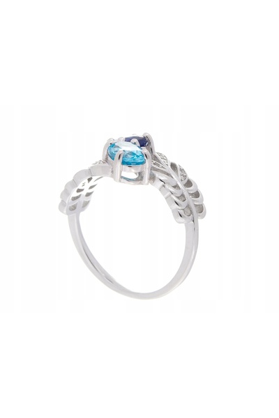 NO BRAND Inel de argint placat cu rodiu, mărimea 14, topaz elvețian, safir