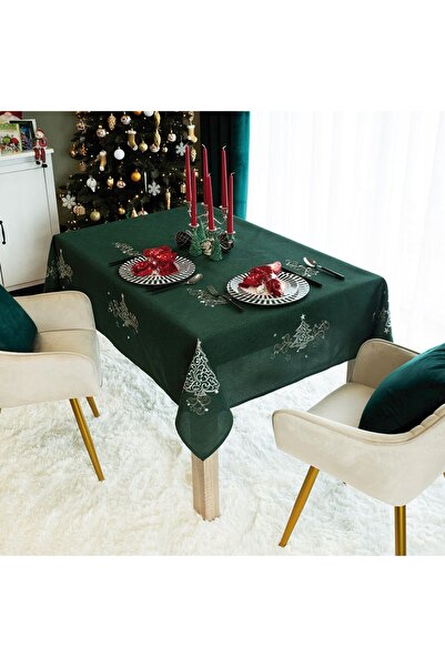 NO BRAND Față de masă de Crăciun 140X260, Verde, Brodată, Stil Clasic de Sărb...