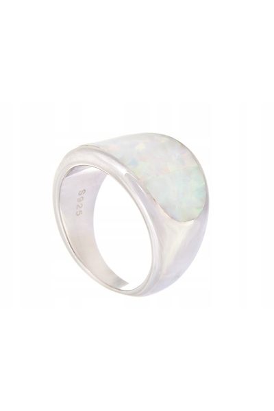NO BRAND Inel de argint placat cu rodiu, mărimea 12, cu opal de 14mm, cadou