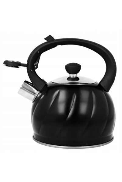 NO BRAND Ceainic tradițional fluierător din oțel inoxidabil, 1.8L, negru cu r...