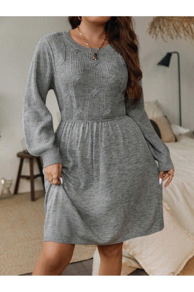 NO BRAND Rochie tricotată gri, cu mânecă lungă, talie elastică, Emery Rose 46
