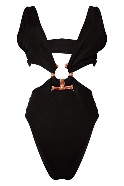 NO BRAND Costum de baie întreg negru cu decupaje Prettylittlething 38