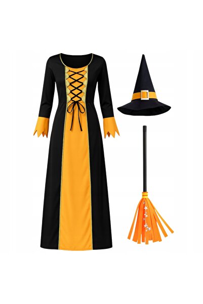 NO BRAND COSTUM DE VRAJITOARE PENTRU HALLOWEEN – MĂTURĂ ȘI PĂLĂRIE XS S 158 164