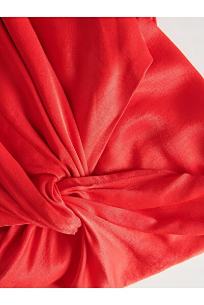 NO BRAND Rochie Midaxi din satin roșu cu decupaje, clasică, simplă, L