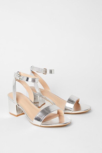 NO BRAND Sandale clasice argintii metalice cu toc bloc Dorothy Perkins 40