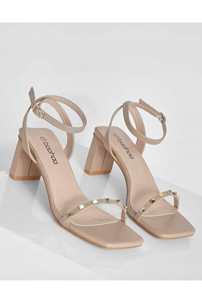 NO BRAND Sandale bej cu toc bloc, vârf pătrat, Boohoo 36