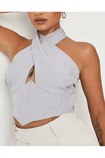 NO BRAND Top corset gri cu șireturi MISSGUIDED 40