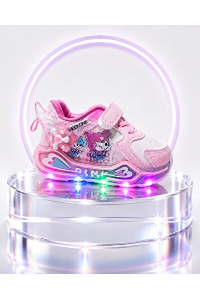 HANNA Pantofi sport cu luminite, Model cu holograma, Piele ecologica, Fete, Roz