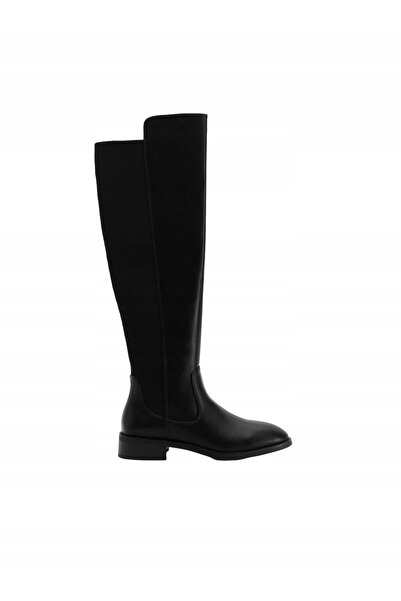 NO BRAND Cizme înalte negre, toc plat, piele ecologică, vârf rotund, 37