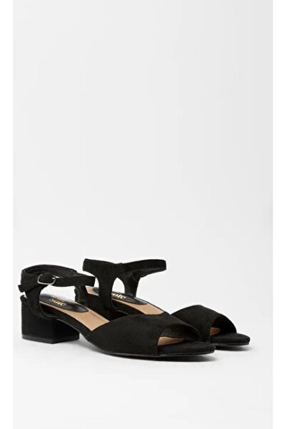 NO BRAND Sandale negre din piele ecologică, cu toc bloc, clasice, bune pentru...