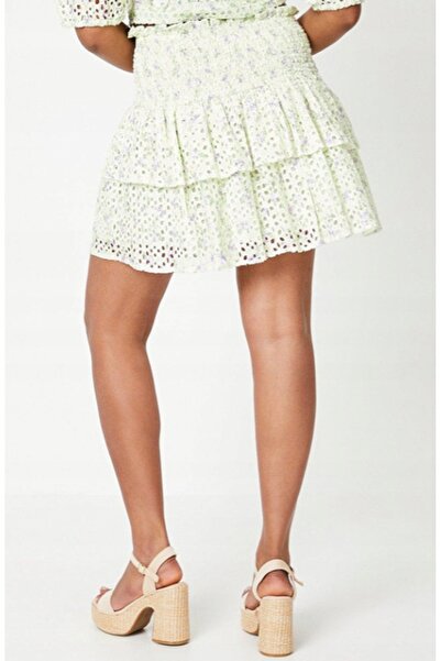 NO BRAND Fustă verde clasică mini cu imprimeu floral și volane Oasis 40